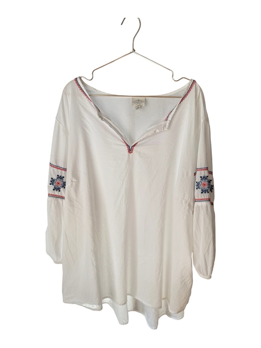 St John’s Bay Size 3x Boho Embroidered V-Neck Women's Top - White